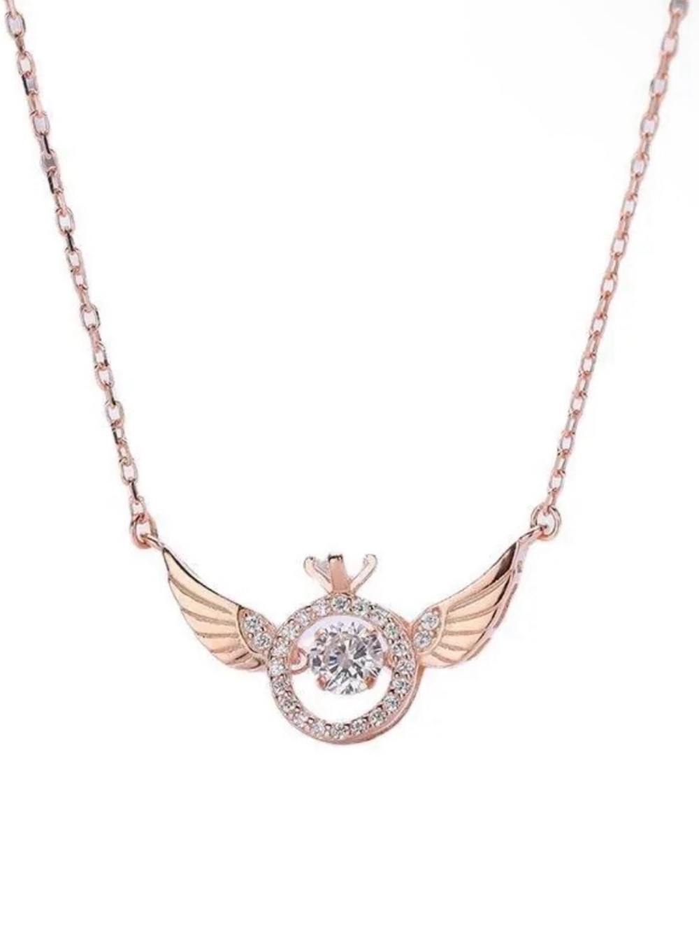 Angel Wings Dancing Heart Stone Necklace Copper Zirconia Elegant Clavicle Chain - Picture 7 of 7